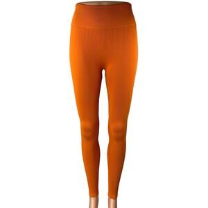 Joja Women's Orange Ribbed Mid Rise Skinny Activewear Yoga Leggings Pants Sz XS